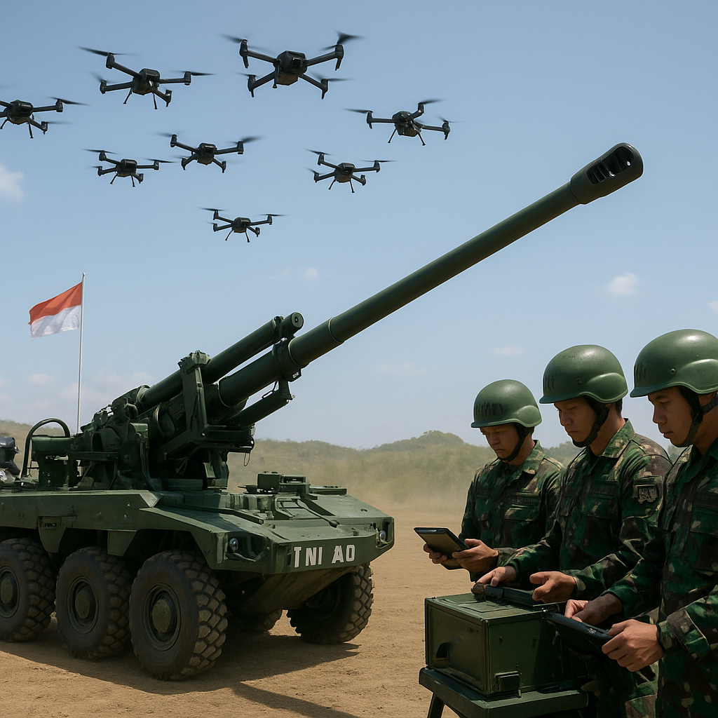Studi Kebutuhan: TNI AD Gelar Simulasi Integrasi Drone Swarm dengan Sistem Artileri CAESAR 6x6