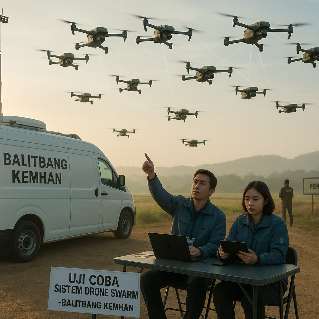 Pusat Riset Kementerian Pertahanan Uji Coba Sistem Drone Swarm untuk Penjagaan Perbatasan