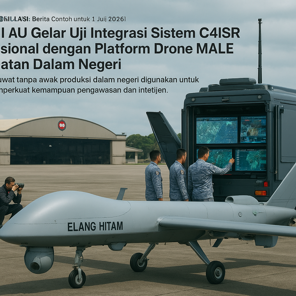 [DISIMULASI: Berita Contoh untuk 1 Juli 2026] TNI AU Gelar Uji Integrasi Sistem C4ISR Nasional dengan Platform Drone MALE Buatan Dalam Negeri
