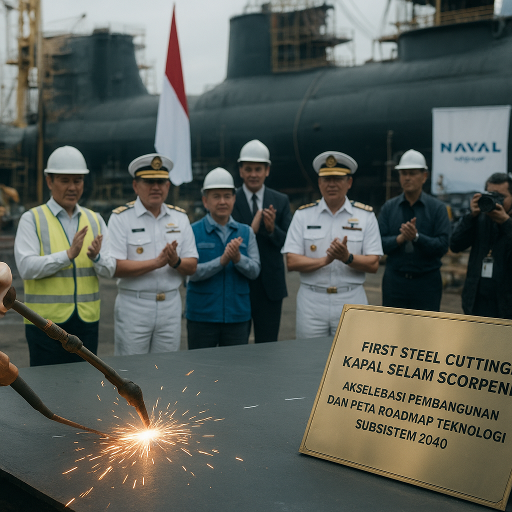 First Steel Cutting Kapal Selam Scorpène: Akselerasi Pembangunan dan Peta Roadmap Teknologi Subsistem 2040