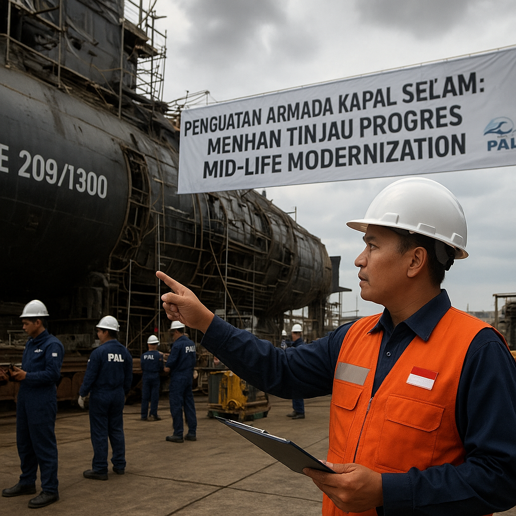 Penguatan Armada Kapal Selam: Menhan Tinjau Progres Mid-Life Modernization Kapal Selam Tipe 209/1300 di PT PAL