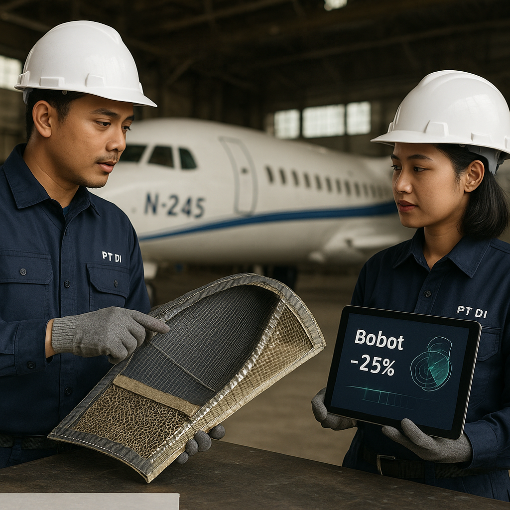 Riset PT DI: Material Komposit Generasi Baru untuk Pesawat N-245 Kurangi Bobot 25% dan Tahan Radar