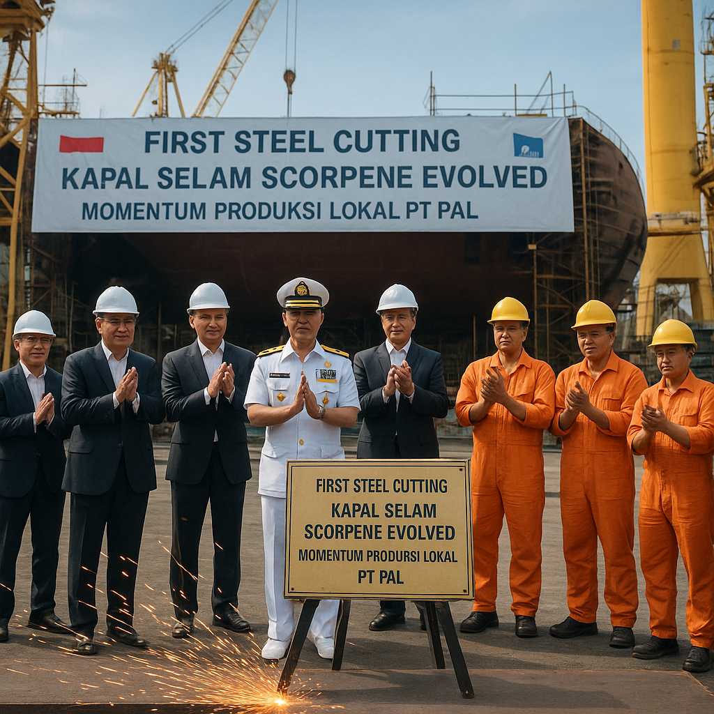 First Steel Cutting Kapal Selam Scorpene Evolved: Momentum Produksi Lokal PT PAL
