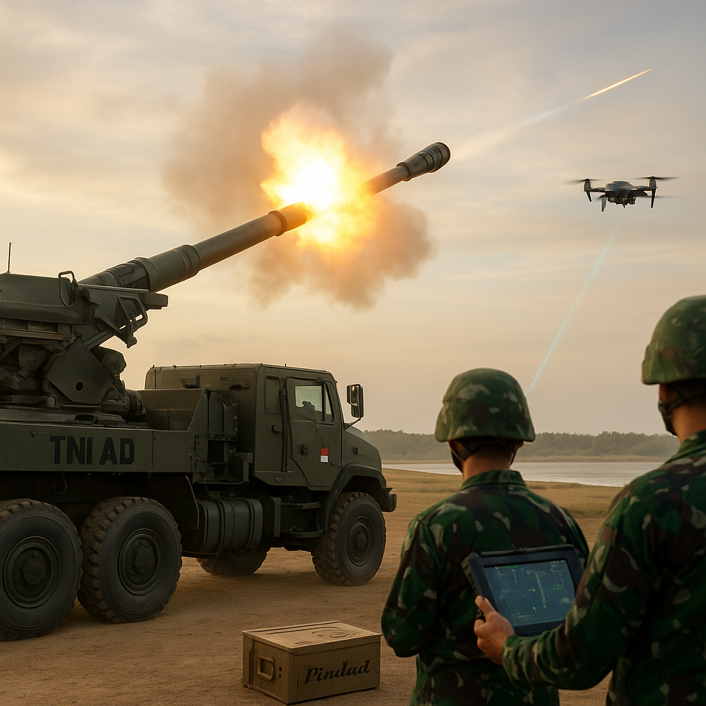 Pusat Teknologi Artileri TNI AD Uji Tempur Meriam Caesar 6x6 dengan Amunisi Pintar ‘Srikandi’ Buatan Pindad
