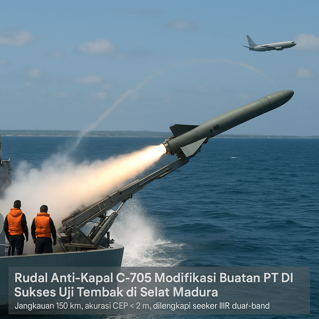 Rudal Anti-Kapal C-705 Modifikasi Buatan PT DI Sukses Uji Tembak di Selat Madura