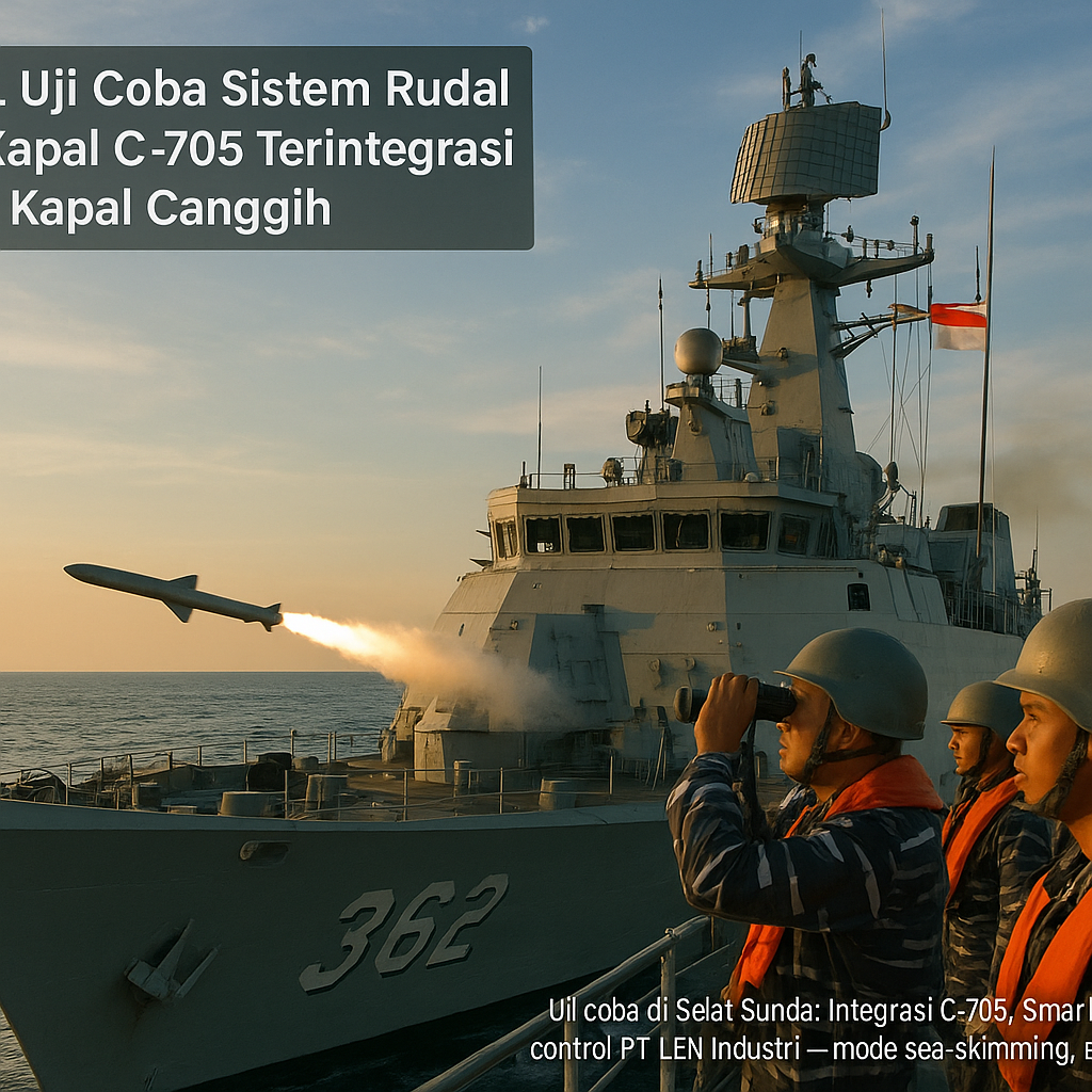TNI AL Uji Coba Sistem Rudal Anti-Kapal C-705 Terintegrasi Radar Kapal Canggih