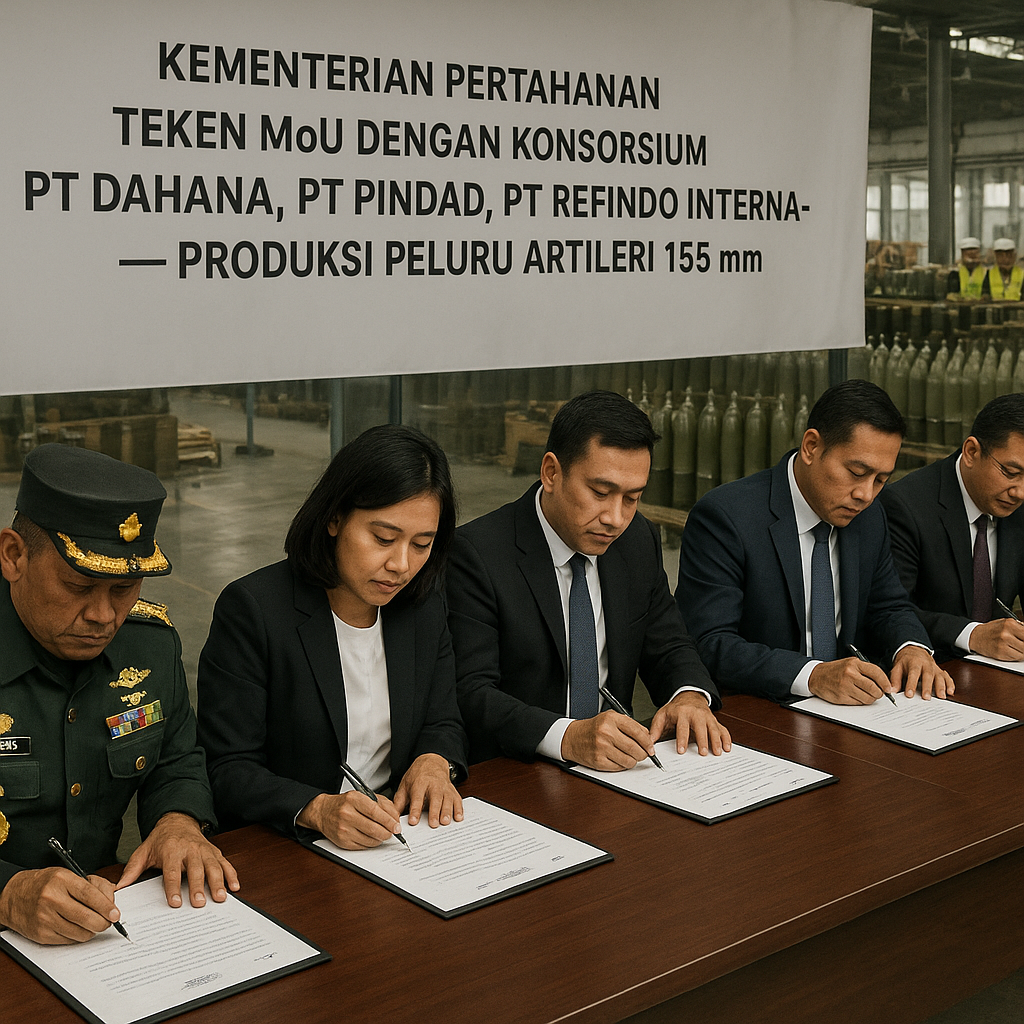 Kementerian Pertahanan Teken MoU dengan Perusahaan Lokal untuk Produksi Peluru Artileri 155 mm