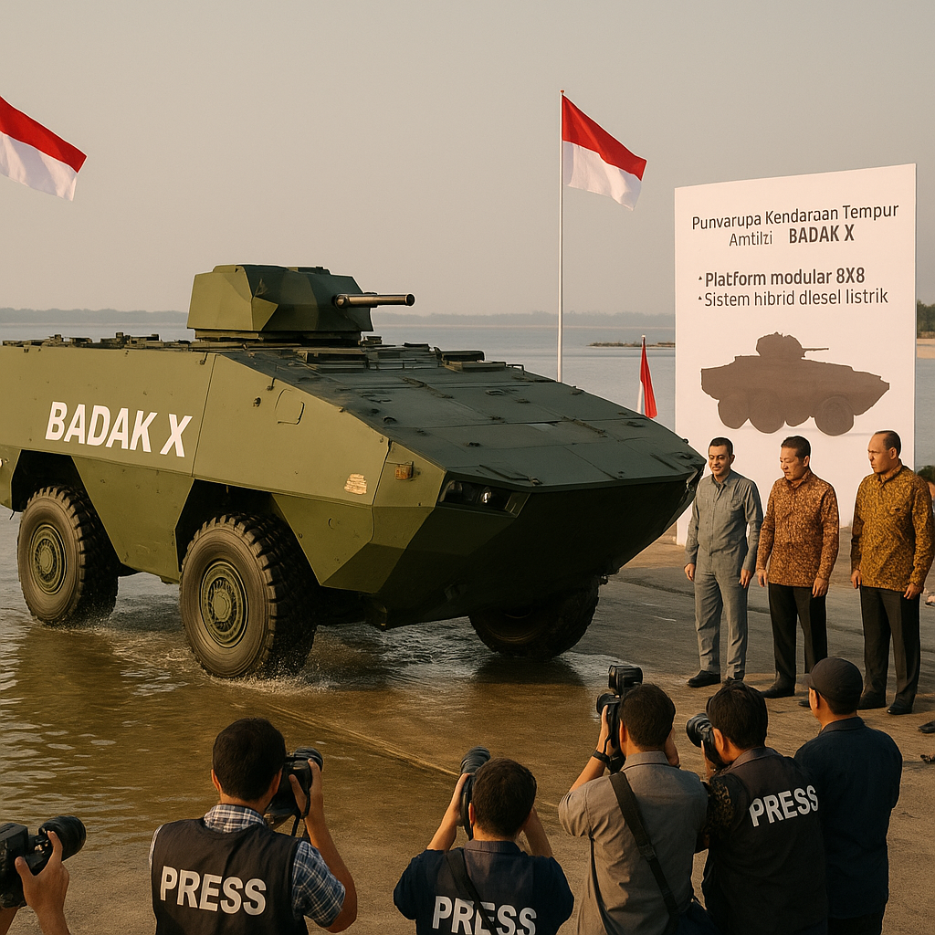 Pindad Perkenalkan Purwarupa Kendaraan Tempur Amfibi Baru 'Badak X' Berbasis Teknologi Hibrid-Elektrik