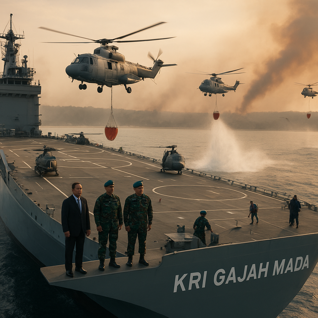Presiden Prabowo Siapkan KRI Gajah Mada Jadi Kapal Induk Helikopter untuk Tangani Karhutla