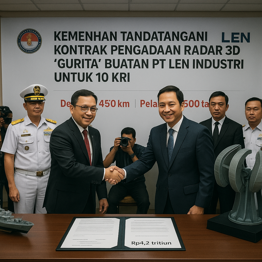 Kemenhan Tandatangani Kontrak Pengadaan Radar 3D 'Gurita' Buatan PT LEN Industri untuk 10 KRI
