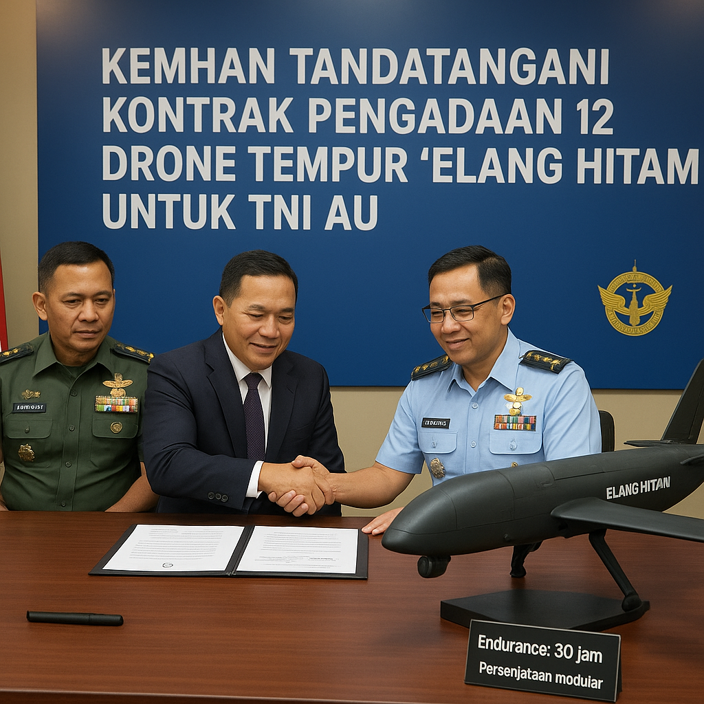 Kemhan Tandatangani Kontrak Pengadaan 12 Drone Tempur 'Elang Hitam' untuk TNI AU