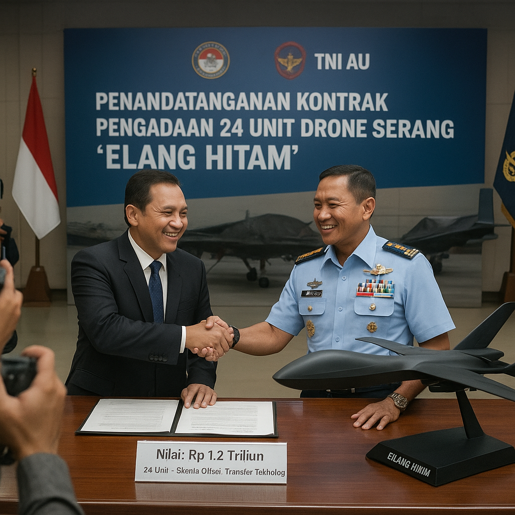 Kemenhan Tandatangani Kontrak Pengadaan 24 Unit Drone Serang Elang Hitam untuk TNI AU