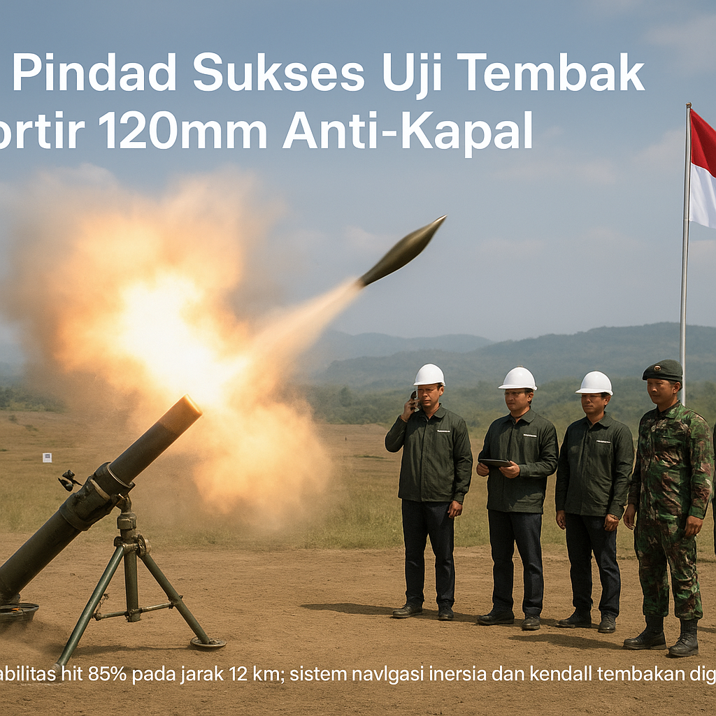 PT Pindad Sukses Uji Tembak Mortir 120mm Anti-Kapal dengan Sistem Navigasi Inersia