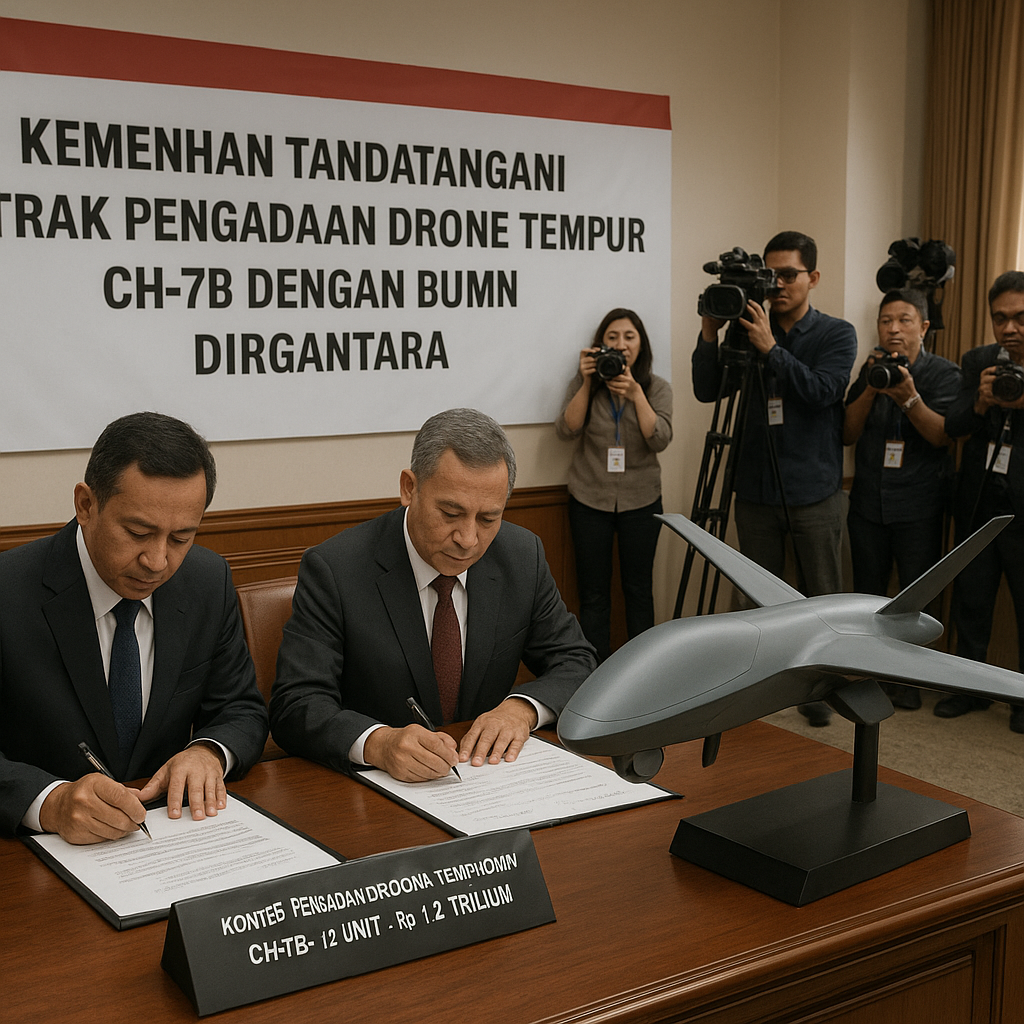 Kemenhan Tandatangani Kontrak Pengadaan Drone Tempur CH-7B dengan BUMN Dirgantara