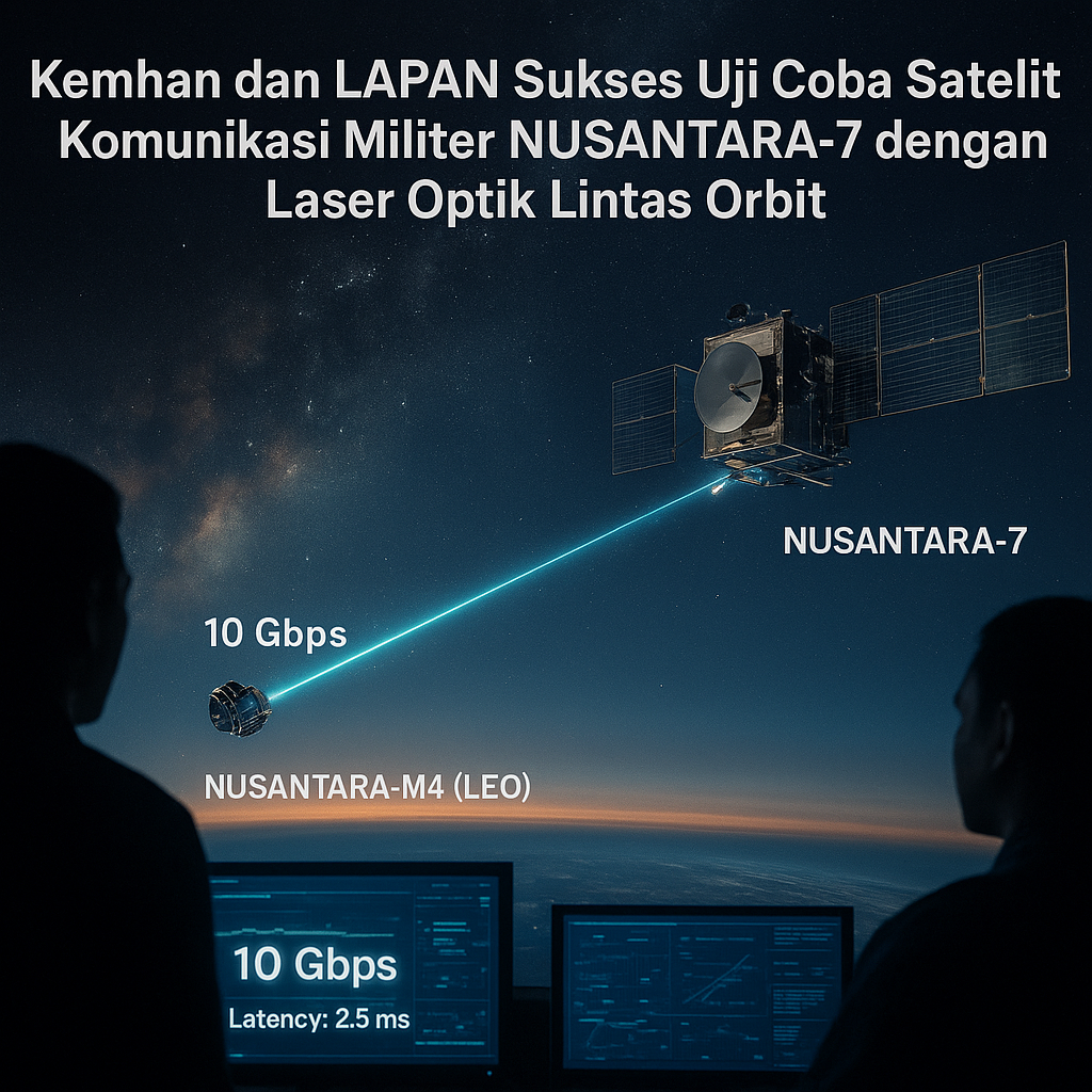 Kemhan dan Lapan Sukses Uji Coba Satelit Komunikasi Militer NUSANTARA-7 dengan Laser Optik Lintas Orbit
