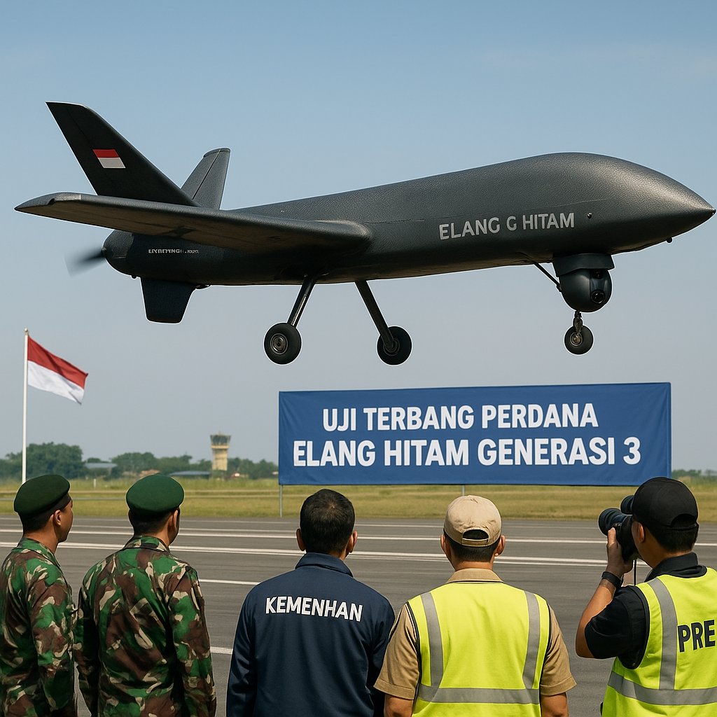 Kemenhan RI Lakukan Uji Terbang Perdana Pesawat Nirawak Elang Hitam Generasi 3