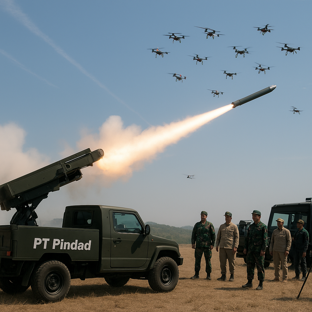 PT Pindad Gelar Uji Tembak Terintegrasi Rudal 70mm dan Drone Swarming untuk Sistem C-UAS Generasi Baru