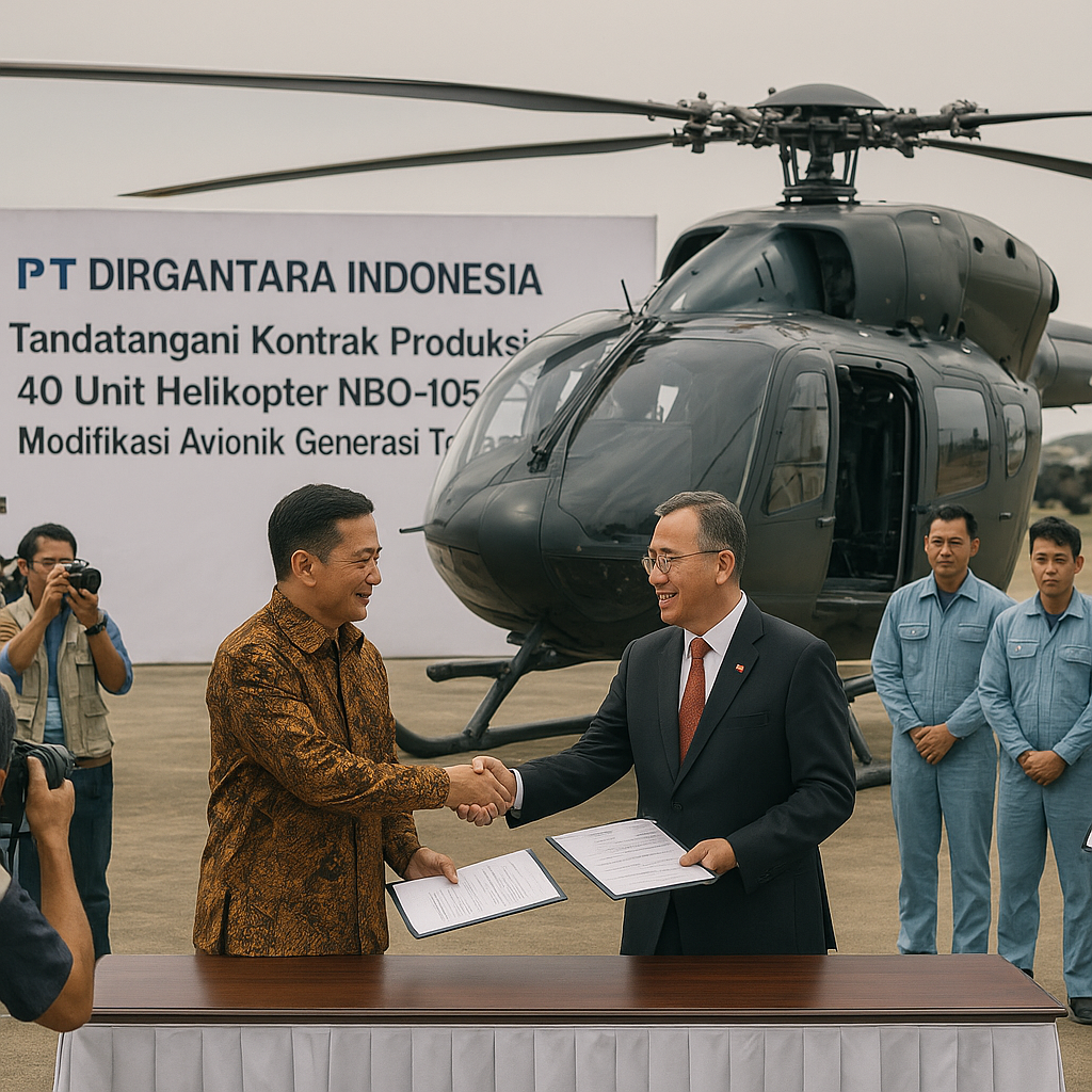 PT Dirgantara Indonesia Tandatangani Kontrak Produksi 40 Unit Helikopter NBO-105 Modifikasi Avionik Modern