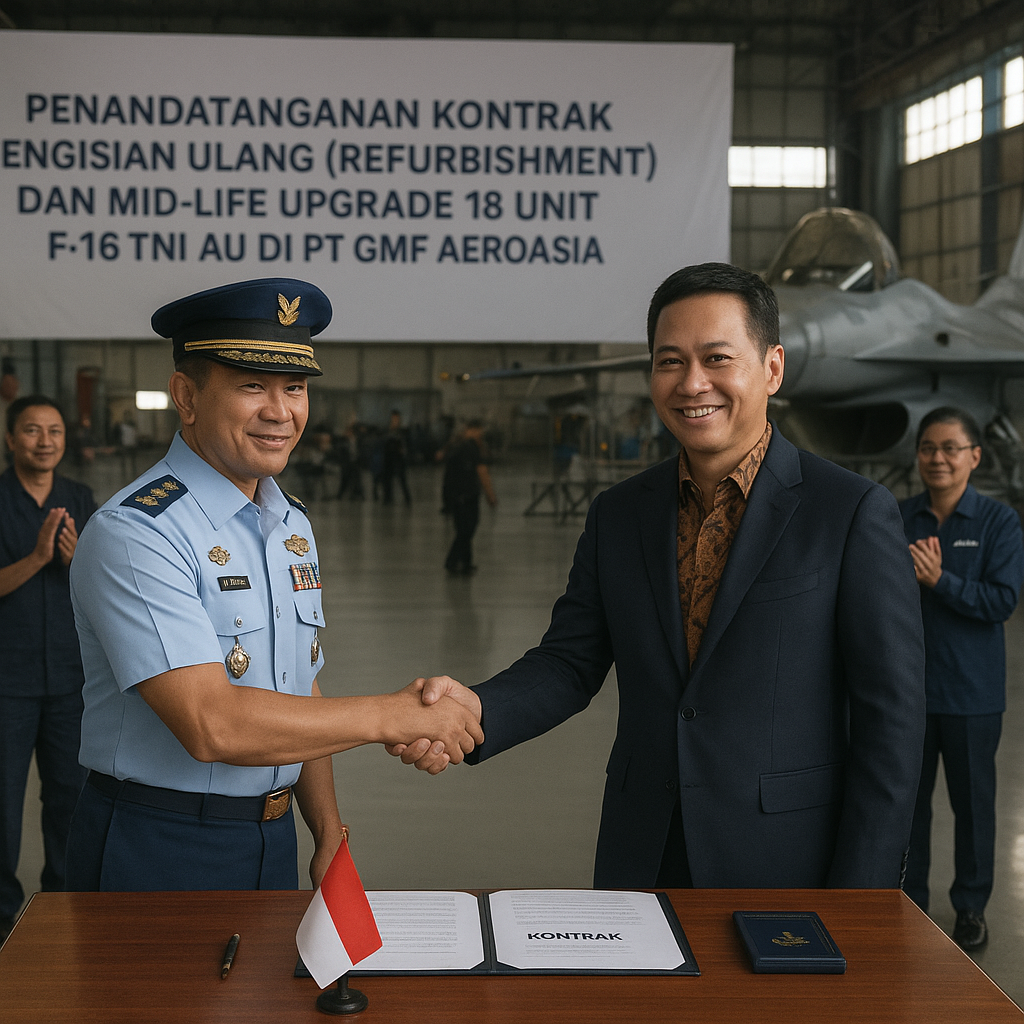 Penandatanganan Kontrak Pengisian Ulang (Refurbishment) dan Mid-Life Upgrade 18 Unit F-16 TNI AU di Fasilitas PT GMF AeroAsia